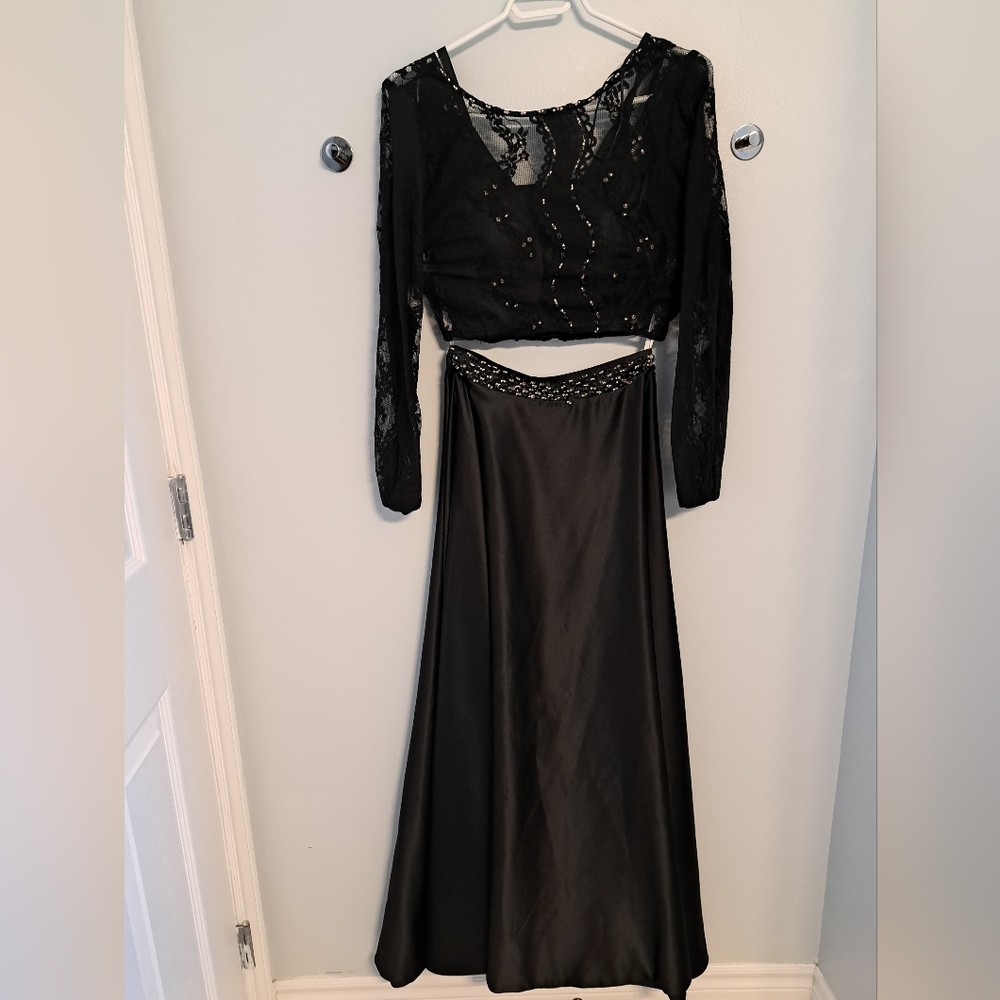 🐨4 3pc Black Crop Top Prom Dress